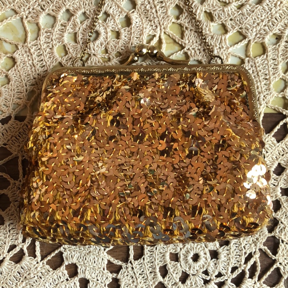 Elegant Gold Beaded Clutch Wristlet